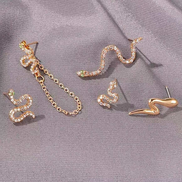 ⚜️[𝟯/$𝟮𝟴]⚜️5 Snake Gold Crystal Earrings Set NEW - Picture 3 of 7